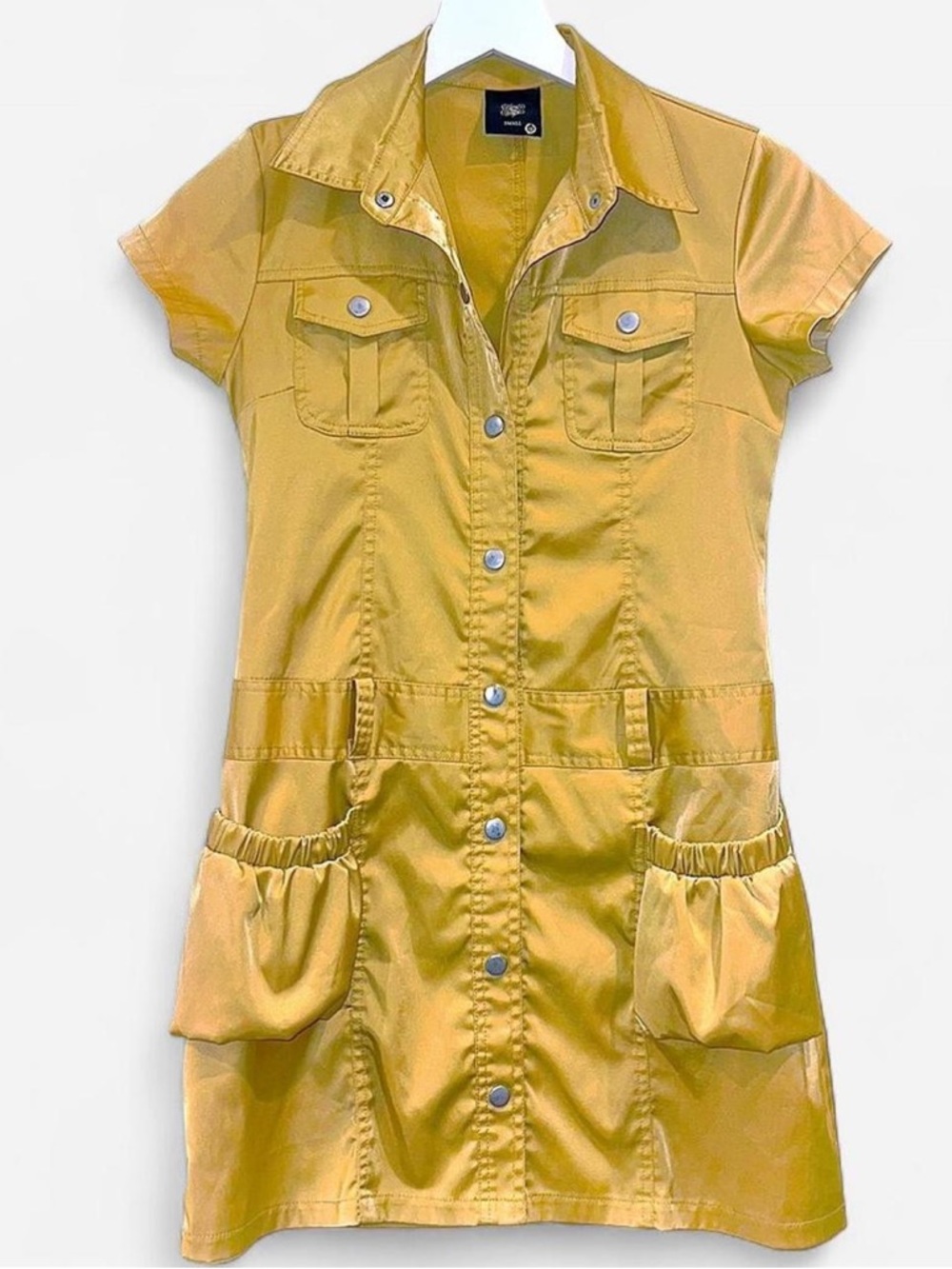 Yellow Short-Sleeve Button-Front Mini Dress